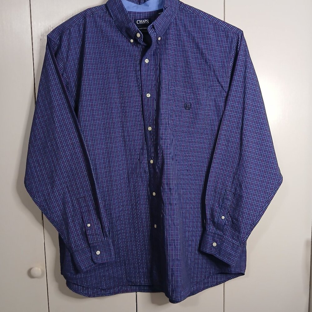 Chaps Men's Easy-Care Button-Down Shirt 3XL/TGL Blue Plaid (0675N3)